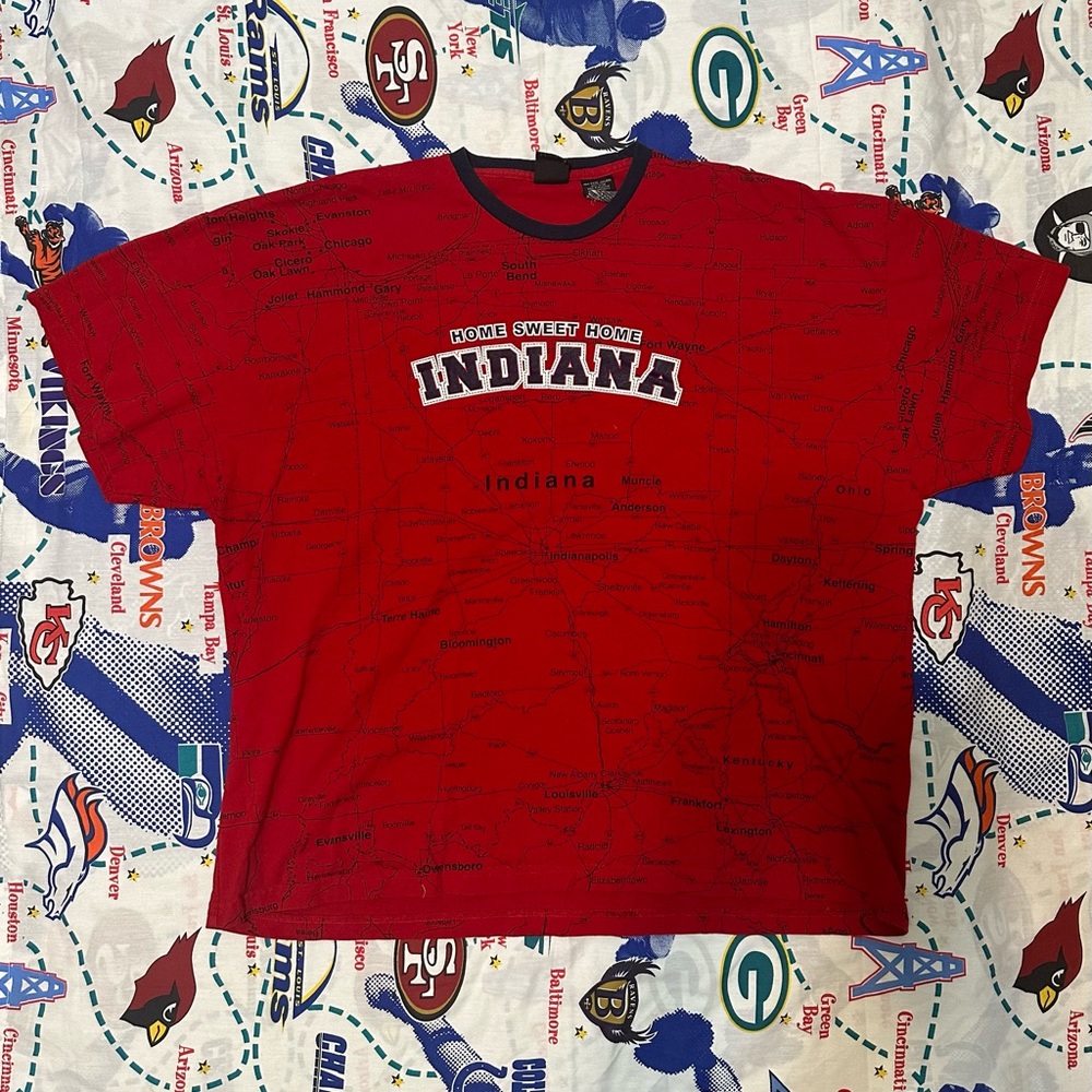 Vintage State of Mine Indiana State Map AOP Heavy Graphic T Shirt